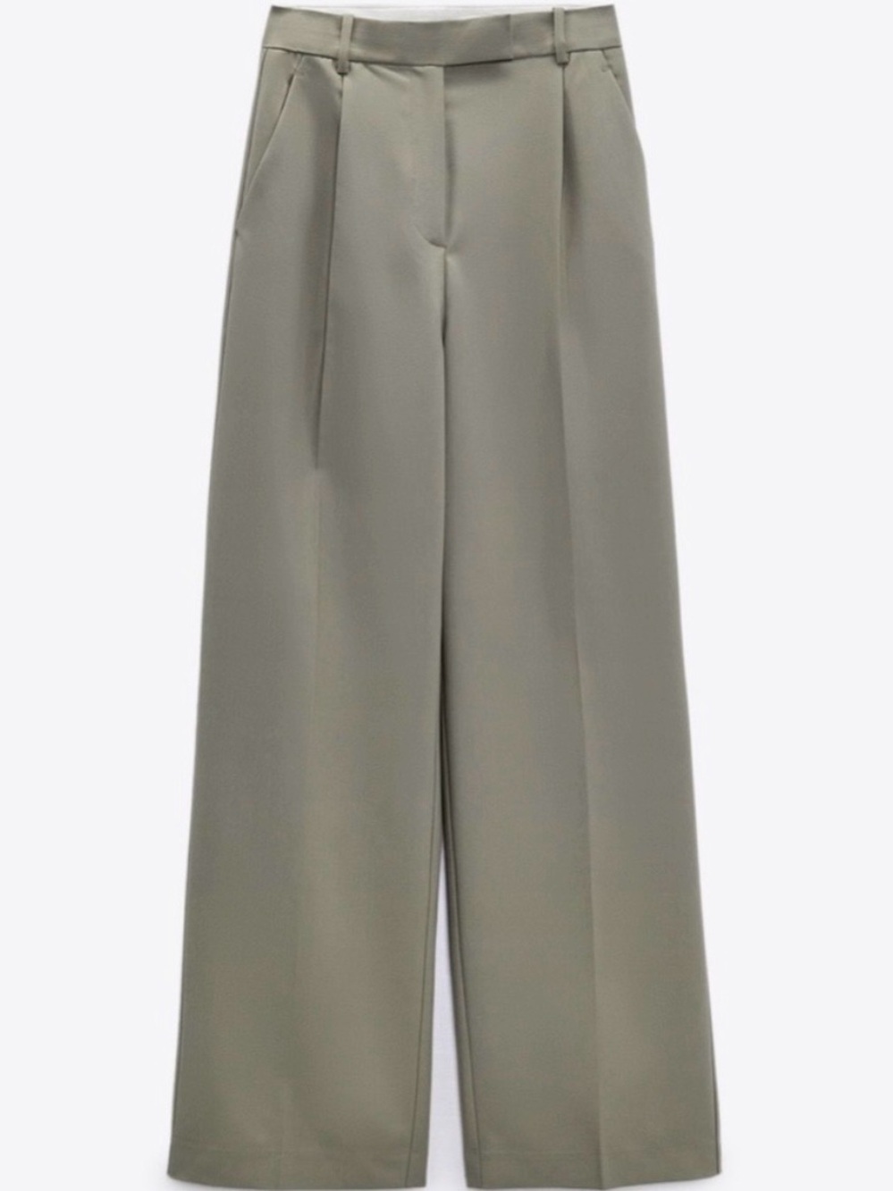 Zara Olive Green High Waist Pleated Wide Leg Trousers Pants XS